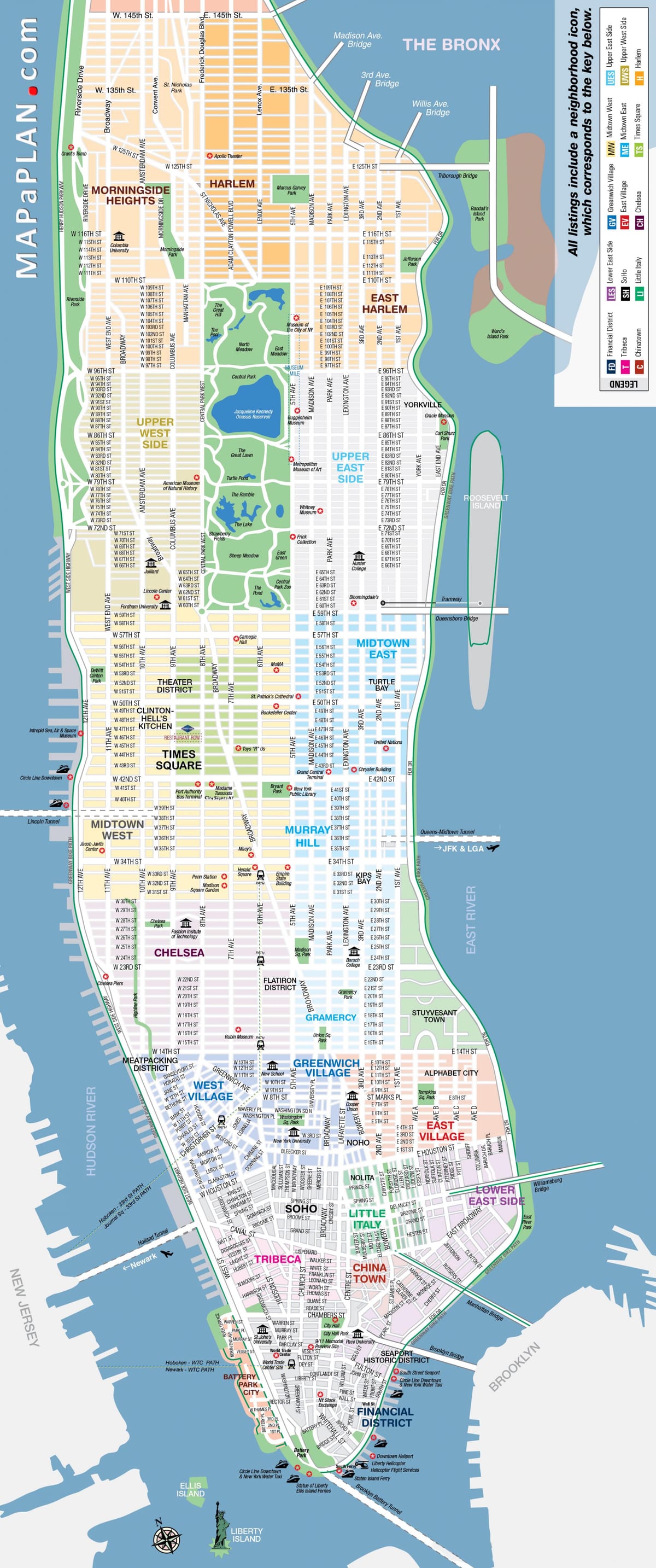 ਮੁਫ਼ਤ ਛਪਣਯੋਗ ਦਾ ਨਕਸ਼ਾ NYC Manhattan