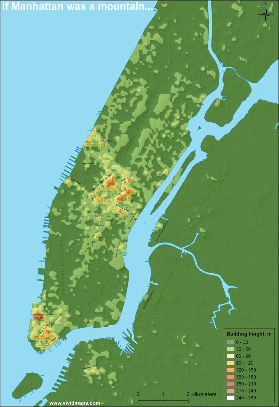 ਉਚਾਈ ਦਾ ਨਕਸ਼ਾ Manhattan