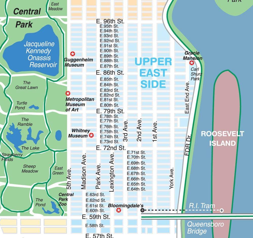 ਨਕਸ਼ਾ ਦੇ upper ਪੂਰਬ ਵਾਲੇ ਪਾਸੇ Manhattan