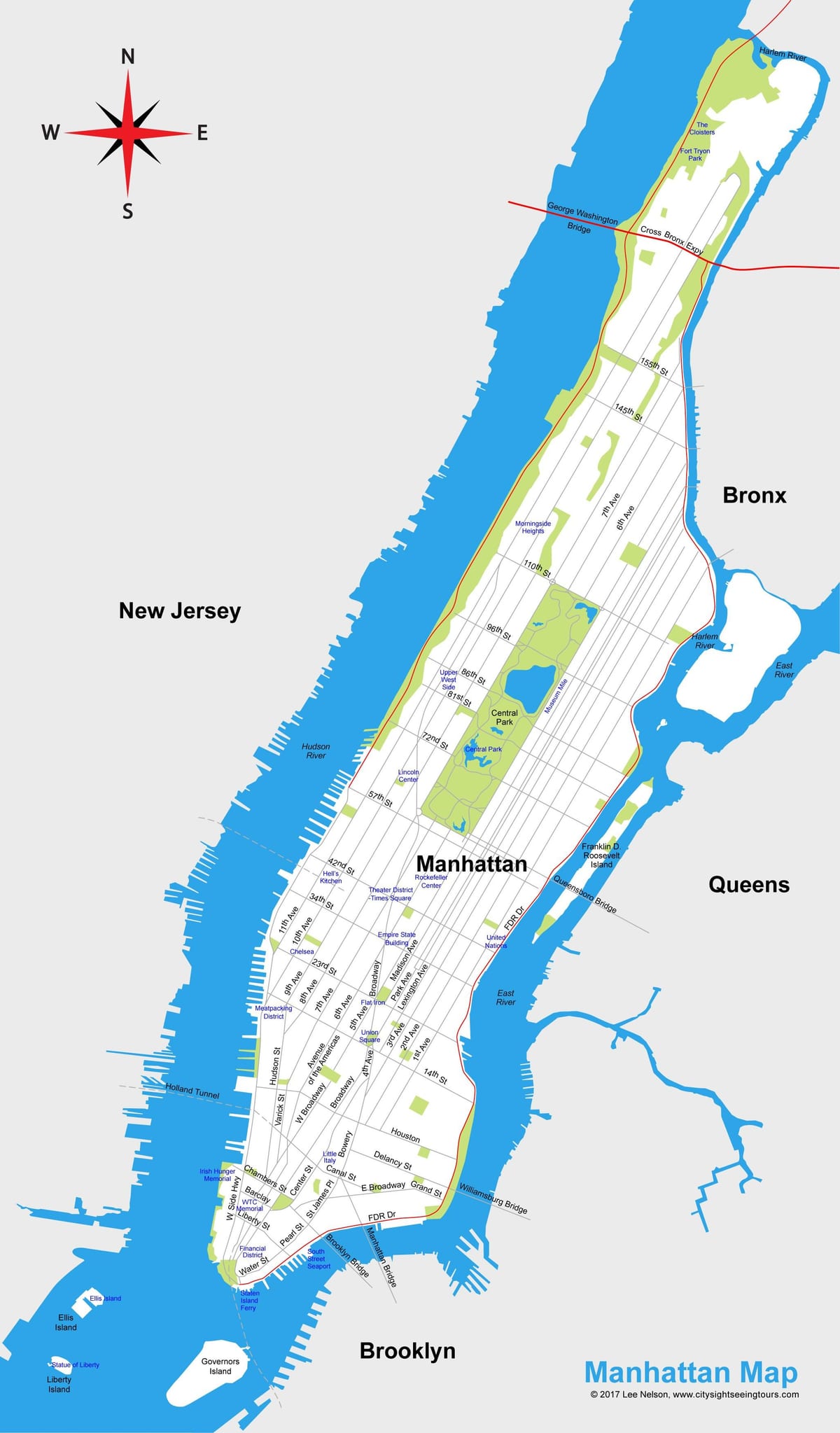 Manhattan ਸ਼ਹਿਰ ਦਾ ਨਕਸ਼ਾ ਛਪਣਯੋਗ