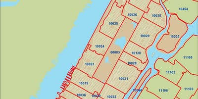 NYC ਜ਼ਿਪ ਕੋਡ ਦਾ ਨਕਸ਼ਾ Manhattan
